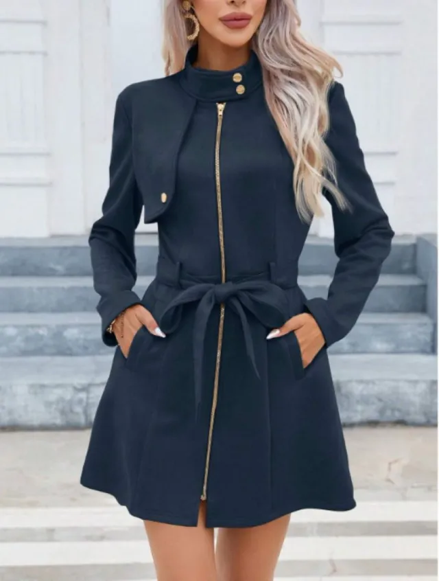 Autumn And Winter Simplicity Double Breasted Lapel Fashion New Green Waist tight Temperament Women's Short Jacket Blue - Shop at LoveMi