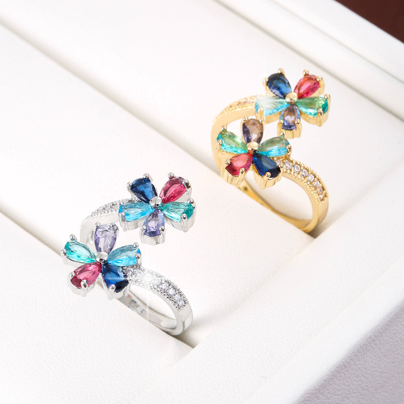 Fashion Color Zircon Flower Shape Ring