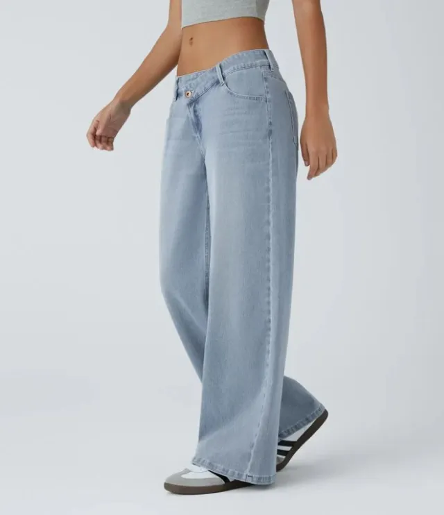 European And American Ladies Special High Waist Straight Jeans Light Blue - Shop at LoveMi