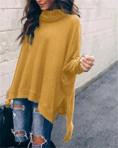 Autumn New Fashion High Collar Long Sleeve Irregular Women's Top Sweater - Ginger - View 1