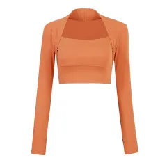With Chest Pad Yoga Clothes Cropped Quick Dry Training Top - Coral - View 1