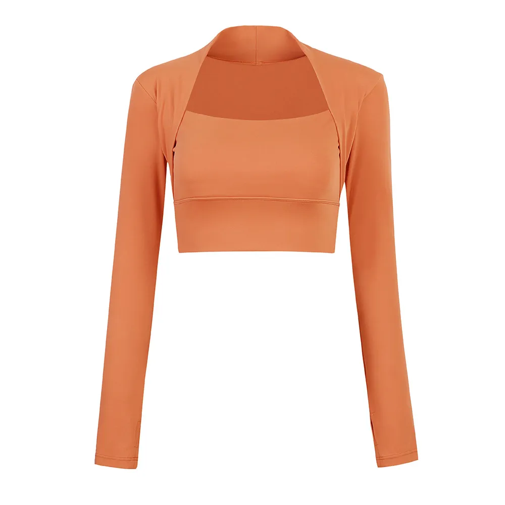 With Chest Pad Yoga Clothes Cropped Quick Dry Training Top - Coral