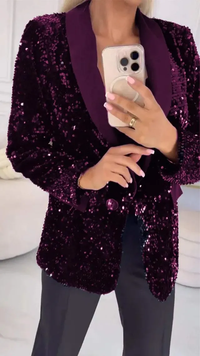 Autumn And Winter Leisure Fashionable Sequins Jacket Purple - Shop at LoveMi