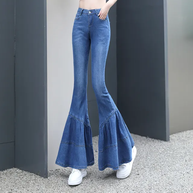 Design Sense Niche Flared Cropped Jeans Blue - Shop at LoveMi