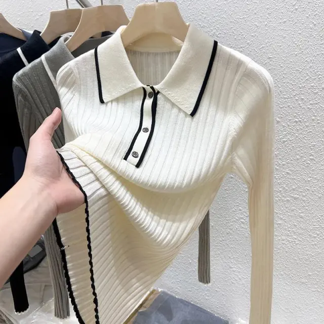 Classic Style Autumn Knitted Bottoming Shirt Slim Fit Sweater Apricot - Shop at LoveMi