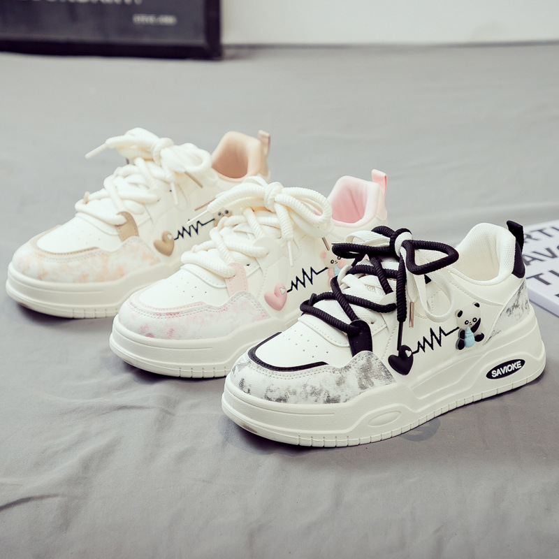 Womens White Sneakers Versatile Sporty Dad Shoes With Thick Soles