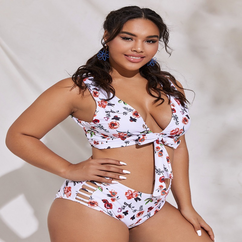 European And American Printed Women's High Waist Split Swimsuit