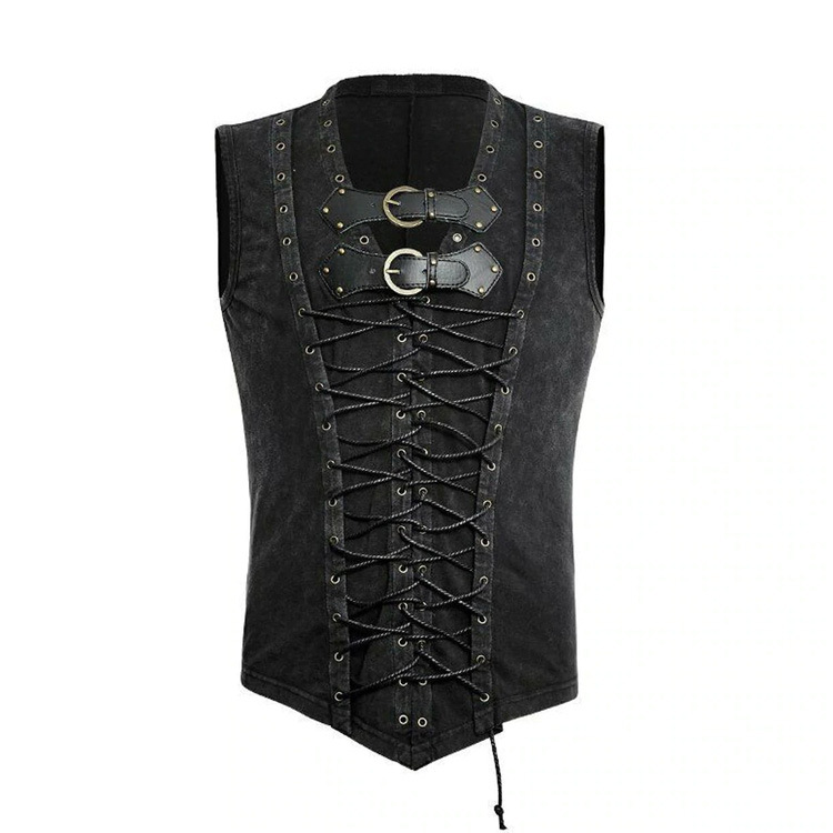 Punk Mens Tie-Back Sleeveless Gothic Vest
