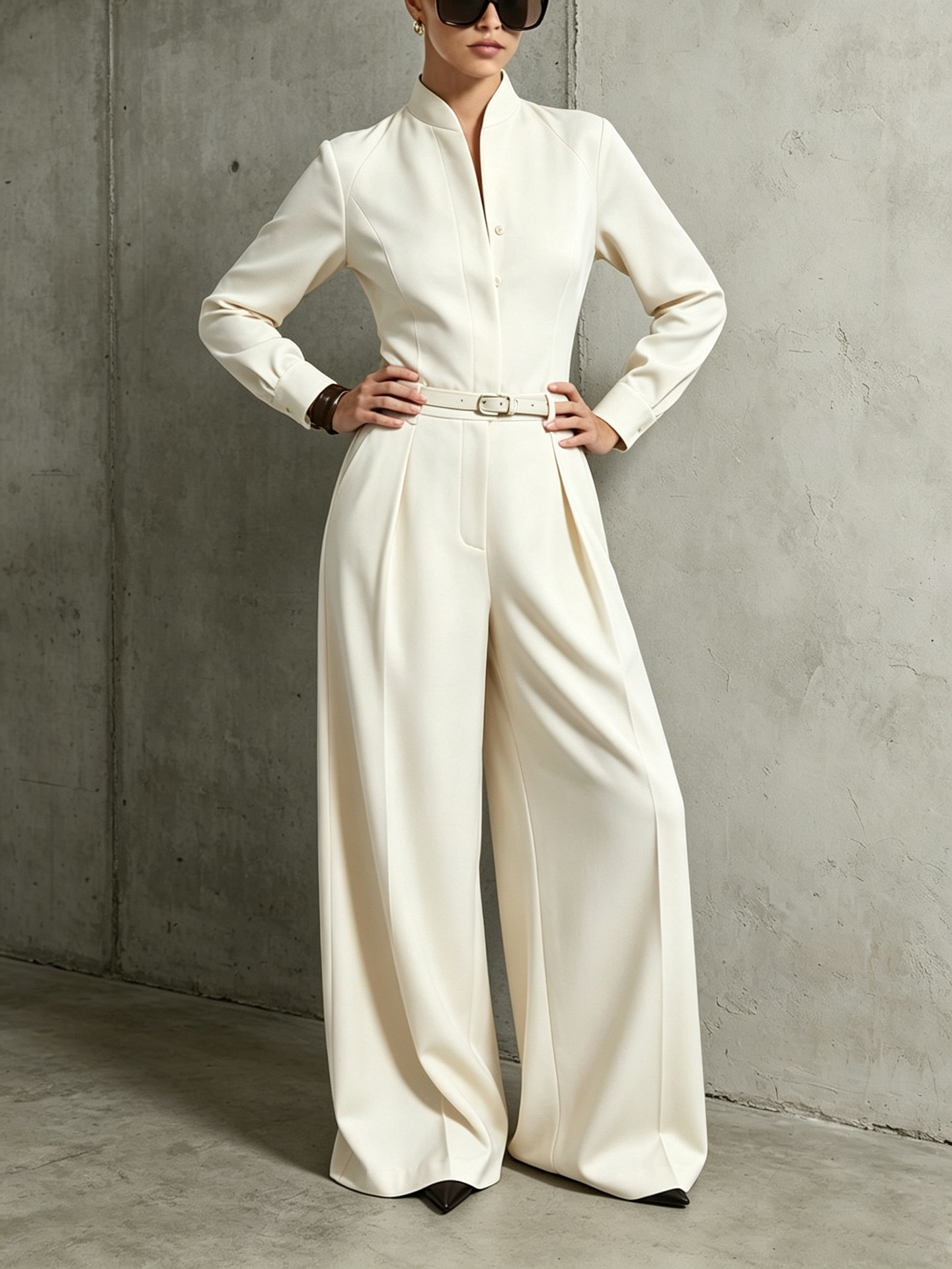 High-end Womens Jumpsuit With A Stand-up Collar And Long Sleeves