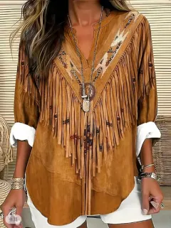 Summer Small V-neck Long-sleeved Casual Temperament Daily Vacation T-shirt Top - Style01 - View 1