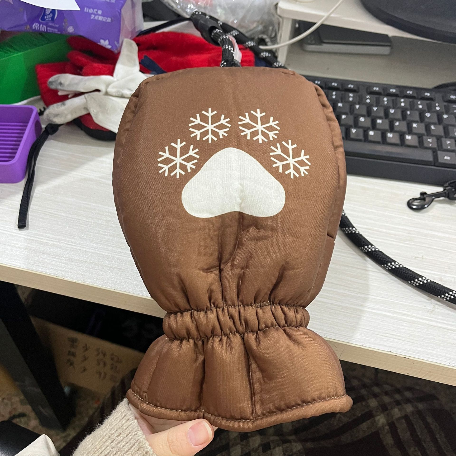 Warm Waterproof Gloves For Pet Lovers With A Dog Leash