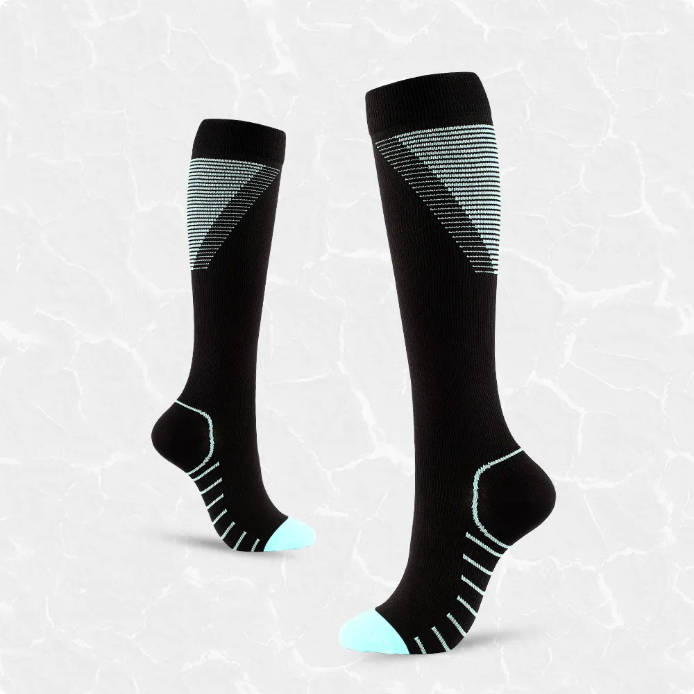 Xun New Color Pattern V-shaped Compression Stockings - Blue