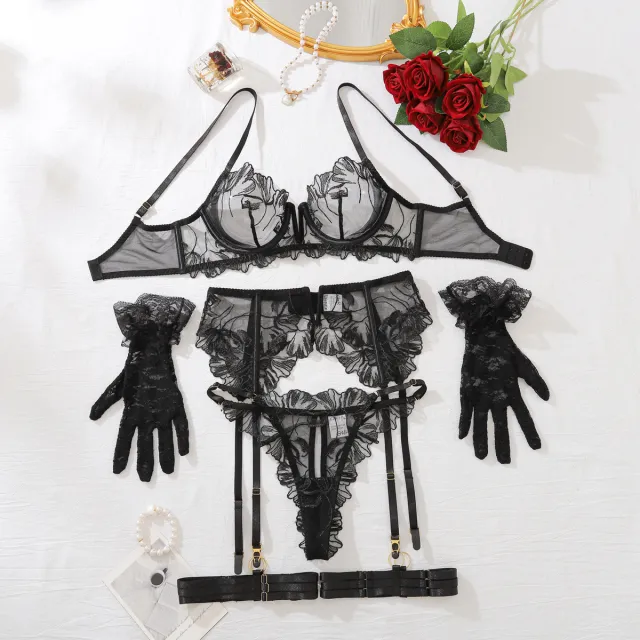 Bra Set Women's Underwear And Underwear Garter Five piece Set Black - Shop at LoveMi