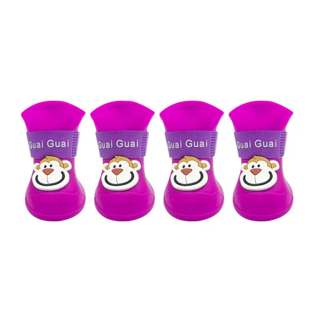 Cartoon Pet Boots Silicone Waterproof Non slip Soft Bottom Summer Cat Supplies Purple - Shop at LoveMi