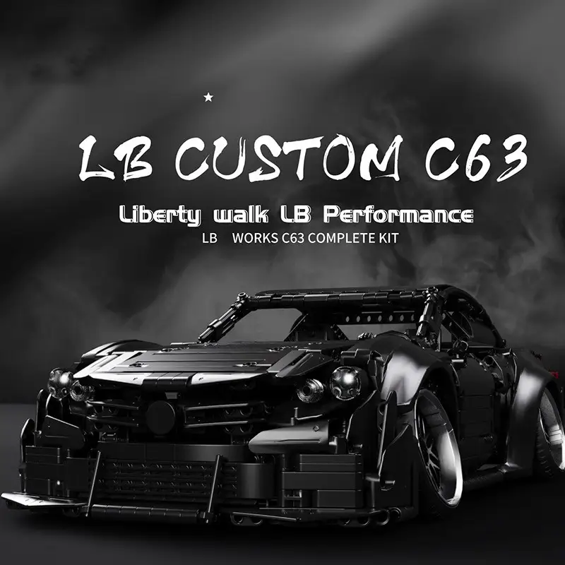 Black Warrior Sports Car C63 Racing Assembled Model Small Particle Building Blocks