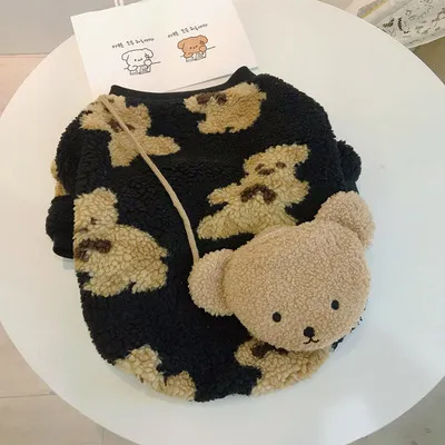 Bear Plus Velvet Sweater Pet Clothes Autumn Winter Cotton padded Coat Black - Shop at LoveMi