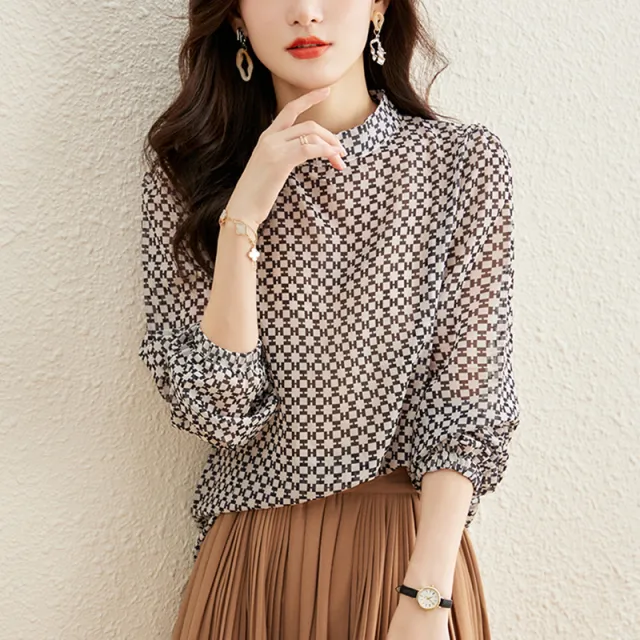 All matching Loose Belly covering Chiffon Shirt Top Beige - Shop at LoveMi