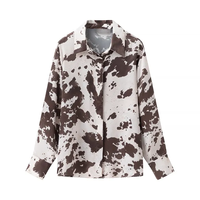 New Animal Print Satin Blouse And Skirt Set For Women Shirt - Shop at LoveMi