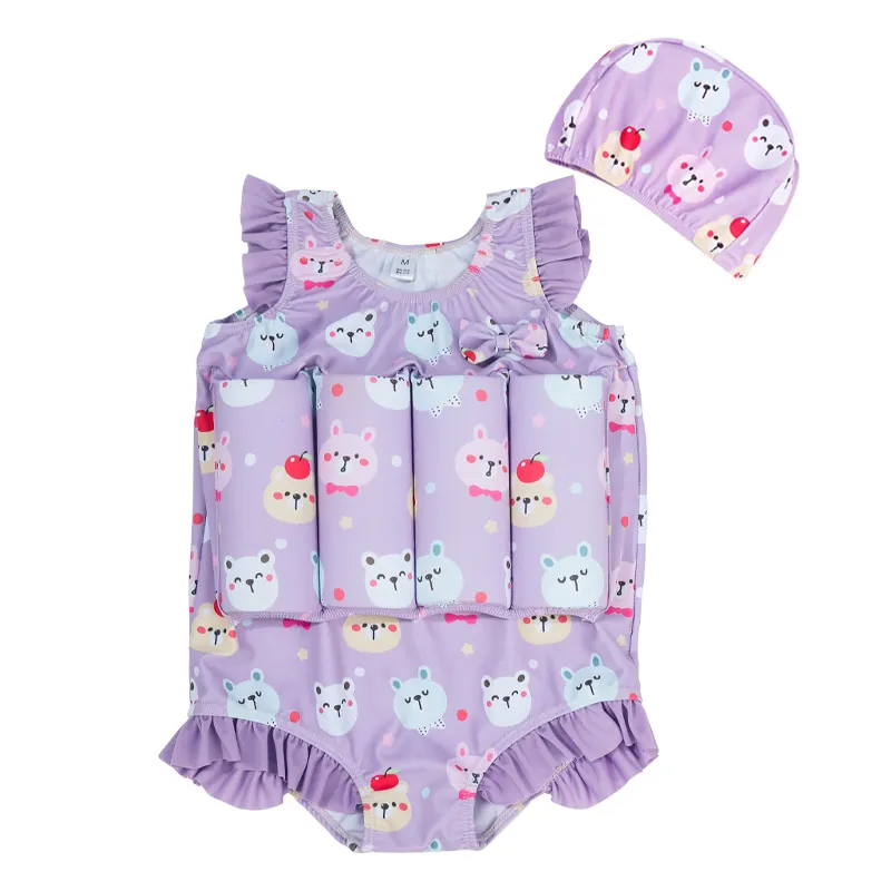 Children's Buoyancy Swimsuit Baby's Bathing Suit One-piece Girl - Full Printed Bear-L 100To110Cm