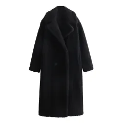 Autumn New European And American Style Fleece Double Row Ornament Loose Overcoat Coat - Black - View 1