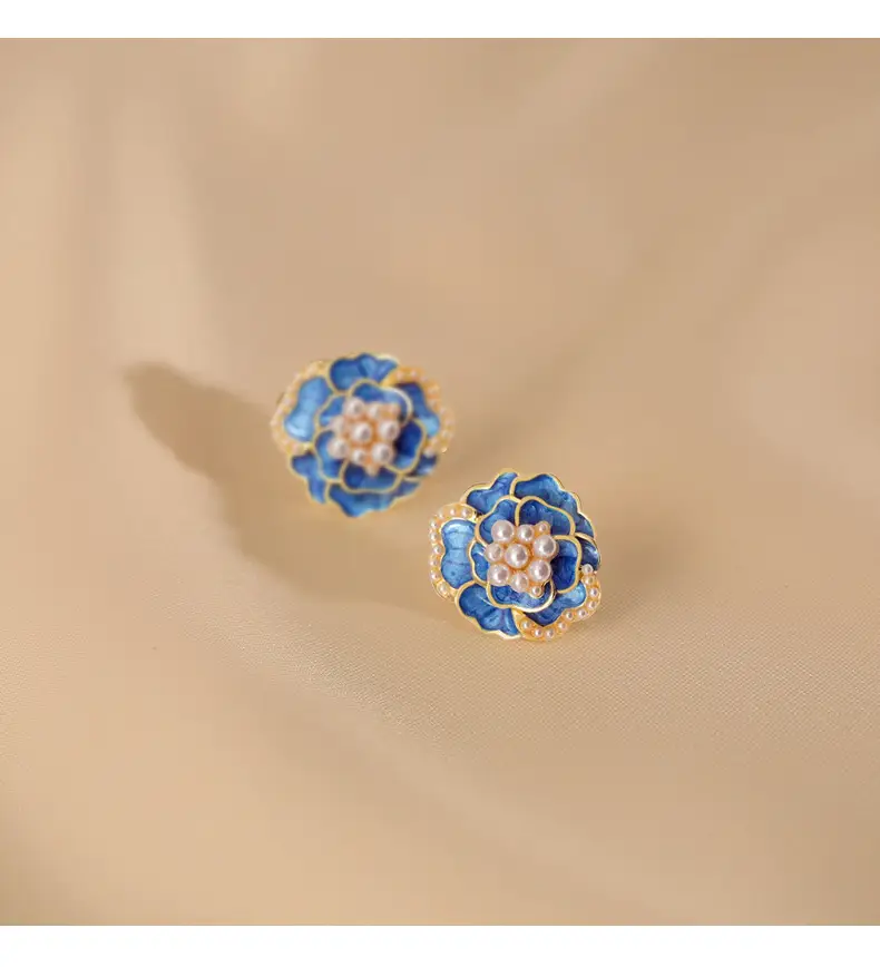 Sterling Silver Needle High-grade Temperament Camellia Pearl Ear Studs