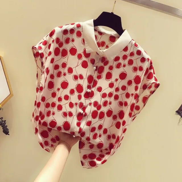 French Style Polka Dot Chiffon Shirt Short Sleeve Top Red - Shop at LoveMi