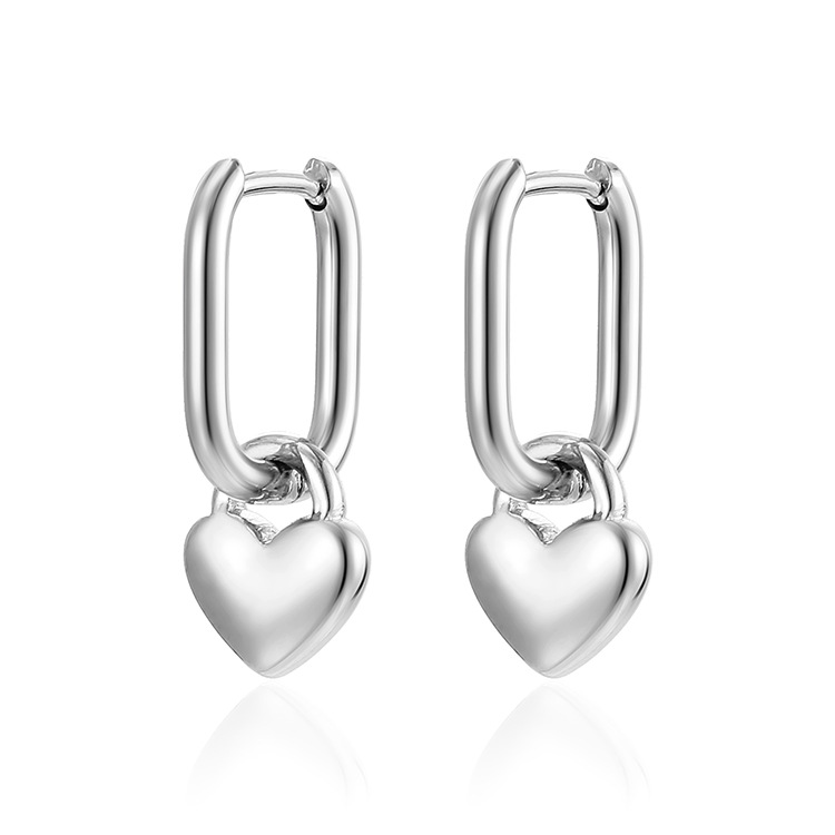 Elegant Stainless Steel Peach Heart Pendant Earrings Light Luxury Style Women's