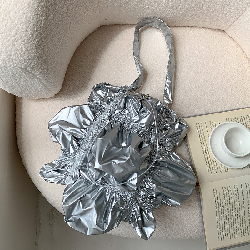 Special interest Design Pleated Large Capacity Shoulder Bag Silver - Shop at LoveMi