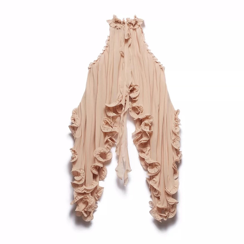 Denim Style Ruffled Sleeveless Sling Top Skirt Suit