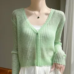 Women's Thin Coat Summer With Suspenders Outerwear Cover-up - Light Green - View 1