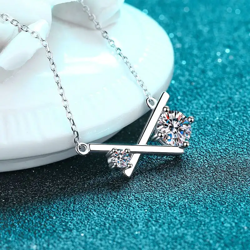 Sterling Silver Cross 1 Karat Moissanite Necklace