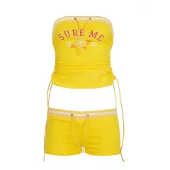 Low-waist Shorts With Tube Top Casual Set - Yellow - View 1