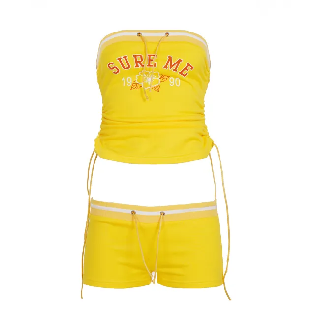 Low waist Shorts With Tube Top Casual Set Yellow - Shop at LoveMi