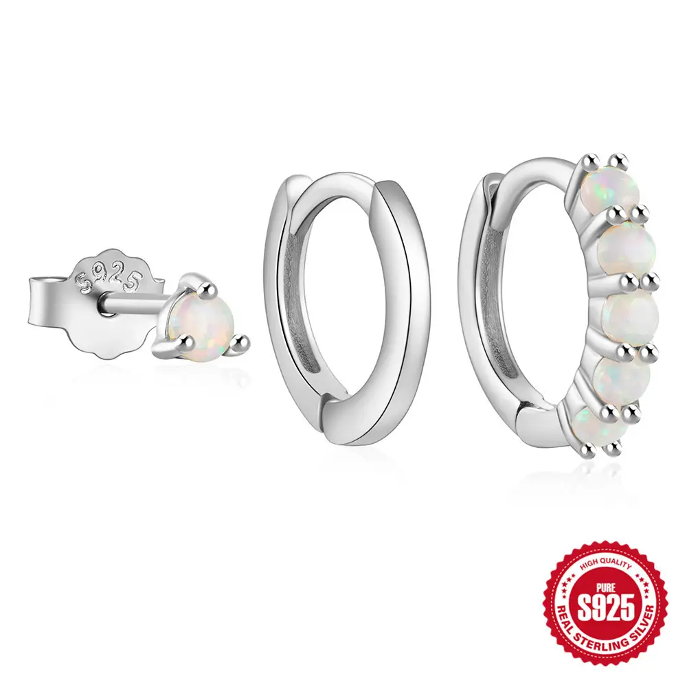 925 Sterling Silver Diamond Opal Suit Earrings