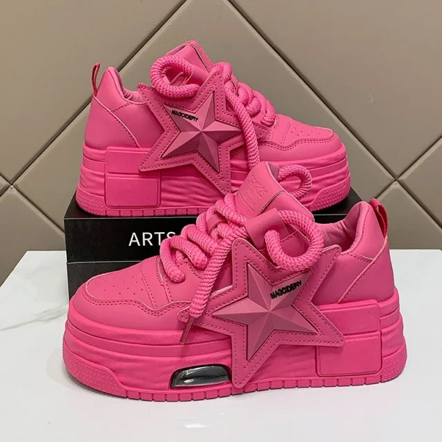 Lightweight Fashion All match Casual White Shoes For Women Platform Board Shoes Pink - Shop at LoveMi