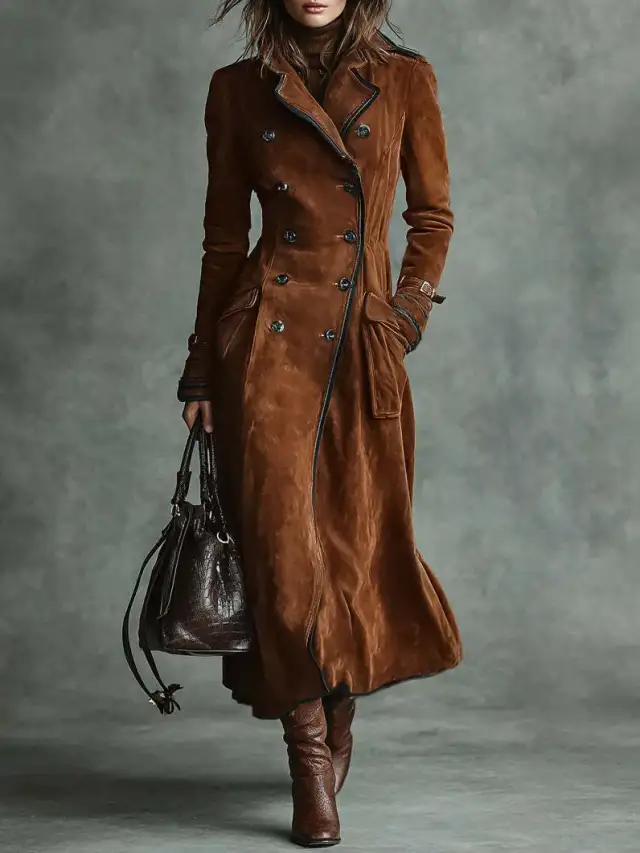 New Women's Clothing Fall Winter Coat Lapel Western Style Suede Long Dark Brown - Shop at LoveMi