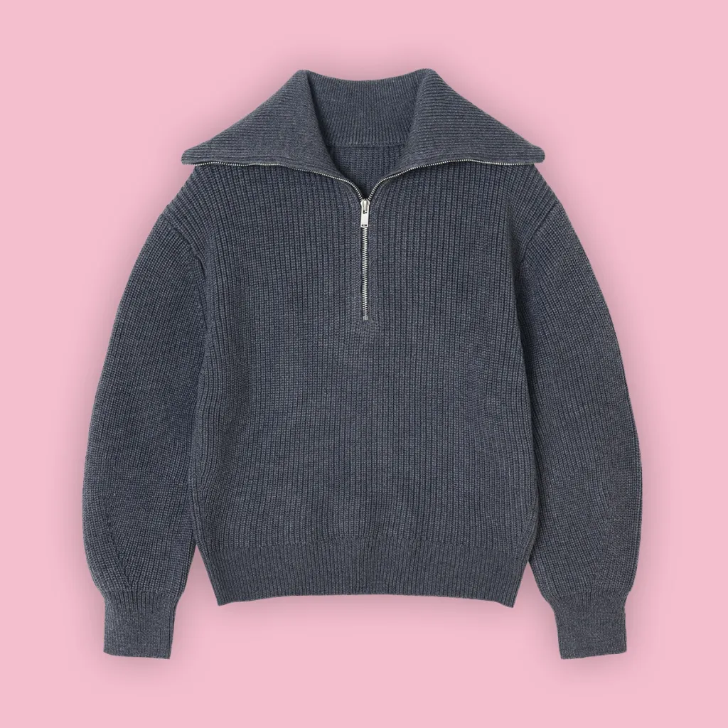 Casual Style Neck Wool Blend Knit Sweater - Dark Gray