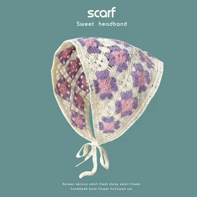 French Retro Triangle Shawl Women's New Autumn And Winter Headscarf Toe Cap Purple Petals - Shop at LoveMi