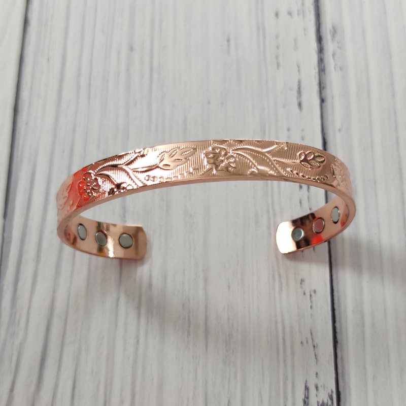 Adjustable-opening Floral Purplish-red Copper Magnetic Bracelet