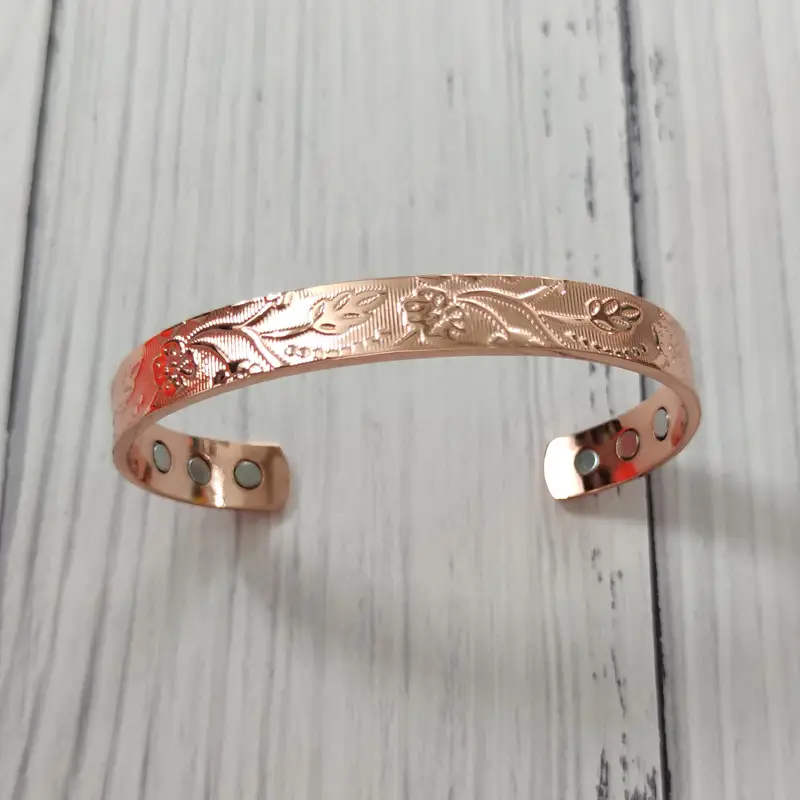 Adjustable-opening Floral Purplish-red Copper Magnetic Bracelet