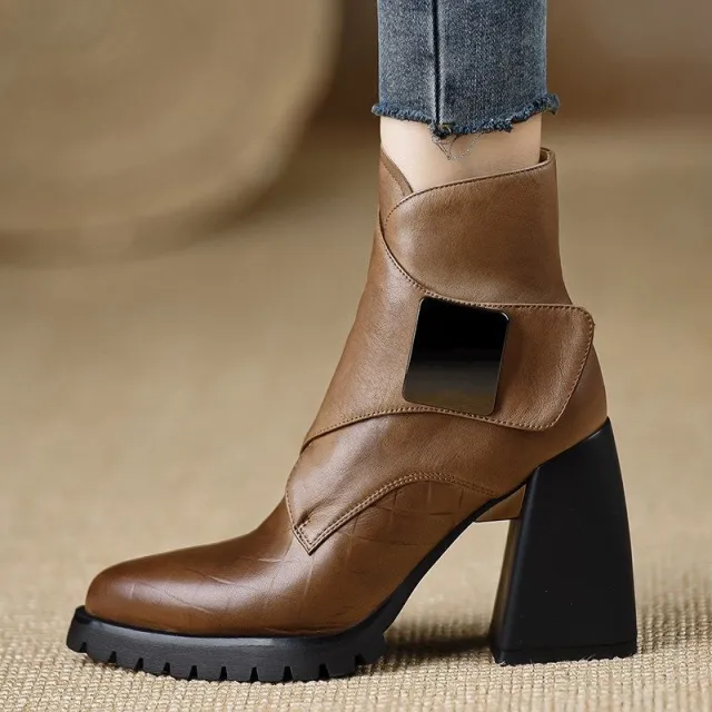 Retro Soft Sole Chunky Heel Ankle Boots For Women Brown - Shop at LoveMi