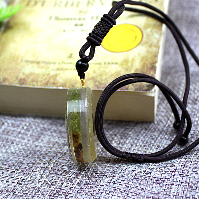 Crystal Gravel Pendant Resin Epoxy Lucky Tree Round Sweater Chain
