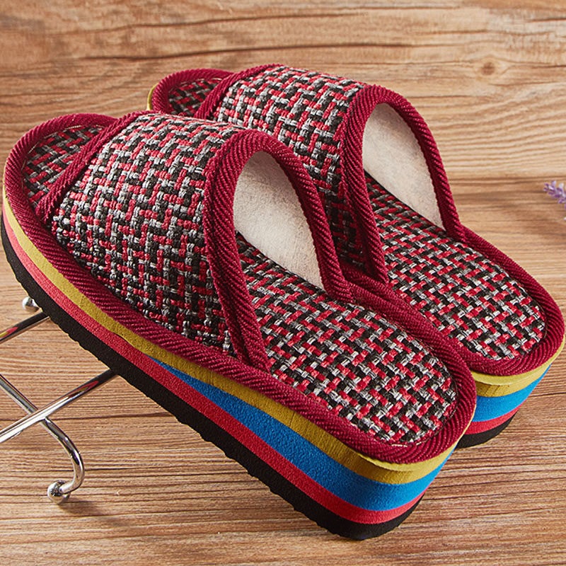 Handmade Linen Slippers For Women Thick Soles