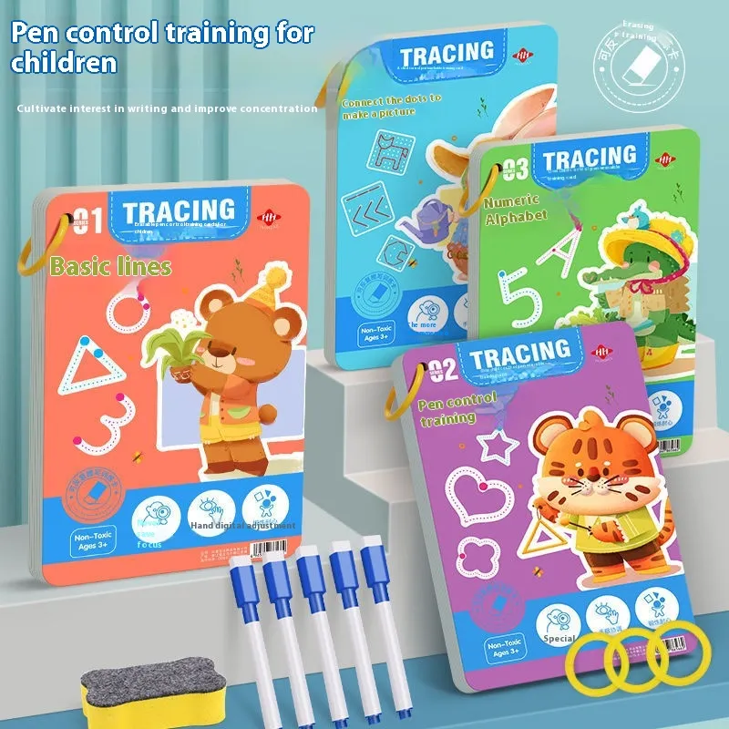 Children's Pen Control Training Copybook Stroke Drawing Point Line Picture Book Potential Development Cards