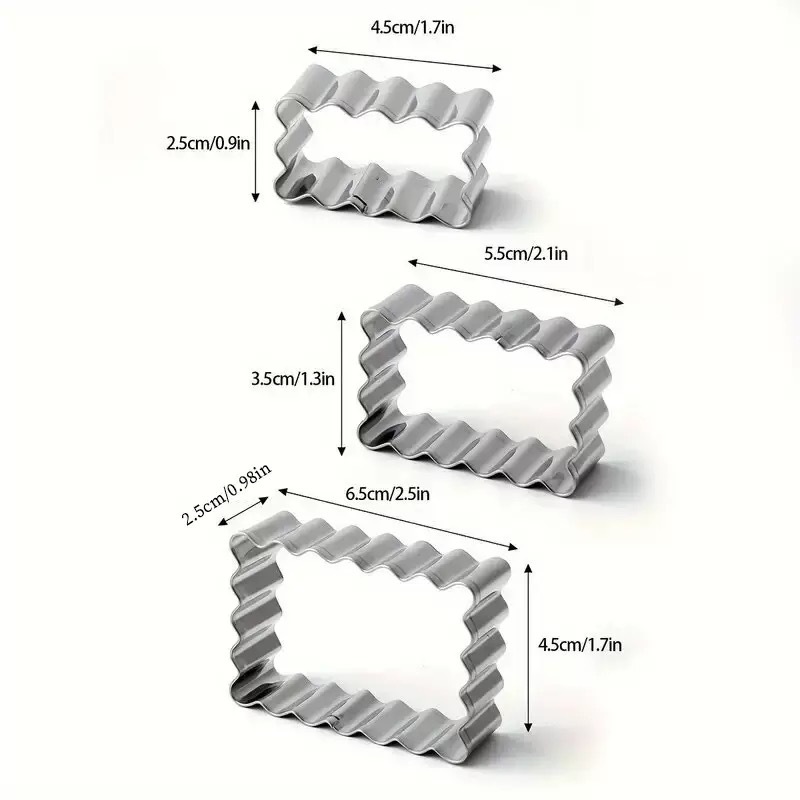Stainless Steel Fondant Lace Rectangular 3-Piece Set Cookie Cutter