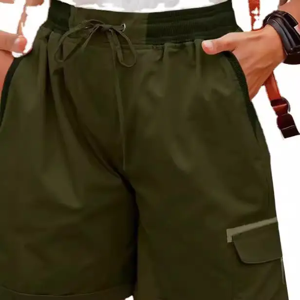 Womens High-Waisted Casual Cargo Shorts