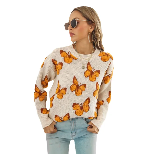 Y2K 3D Butterfly Sweater For Women Apricot - Shop at LoveMi