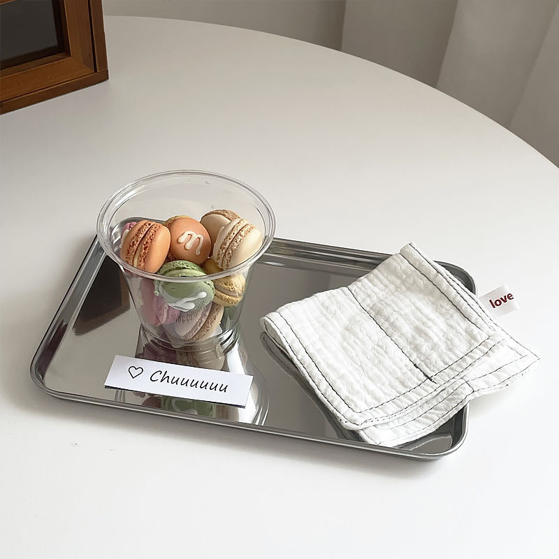 Stainless Steel Plate Rectangular Coffee Shop Cup And Tray Bread Cake Plate Desserts