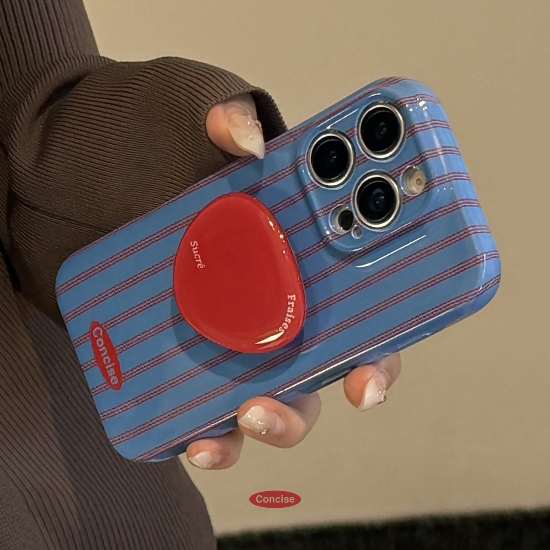 Red And Blue Striped Phone Case With A Retro Film-inspired Design And A Personalized Stand For Full-body Protection