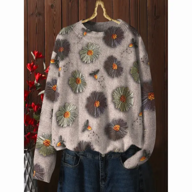 Western Style Beautiful Design Loose Slimming Printed Sweater Niche Fashion Brown 7089 - Shop at LoveMi